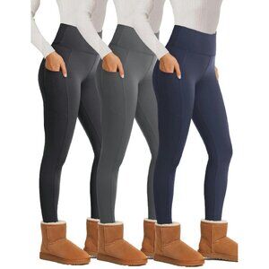 Fleece Lined Leggings with Pockets - Thermal Yoga Pants for Winter Workouts